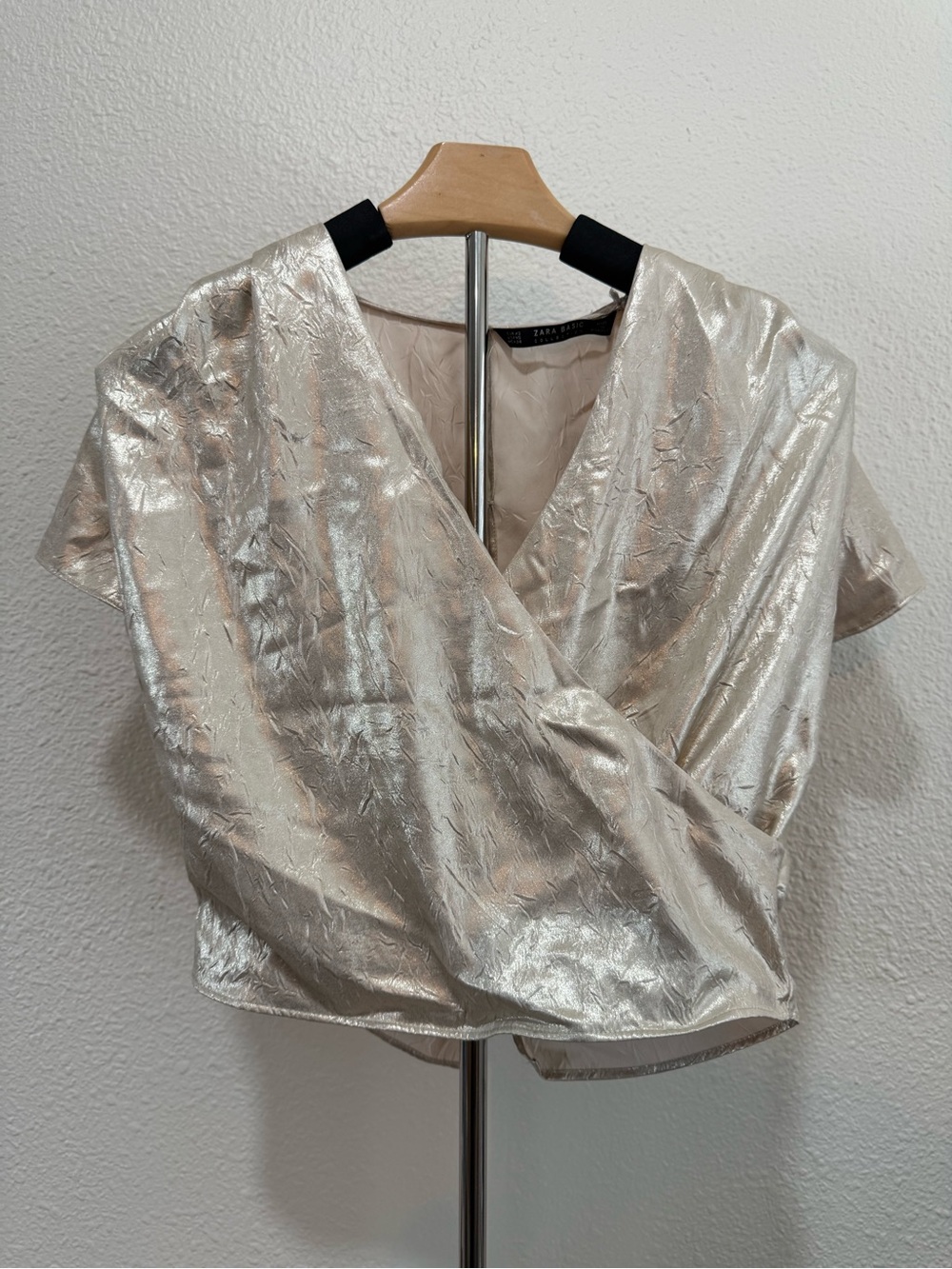 Zara Metallic Wrap Crop Top - Silver